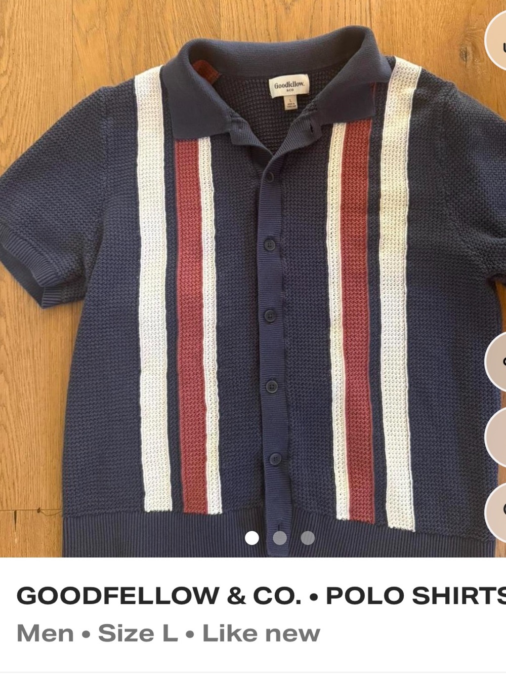 Goodfellow & Co mens' Navy Polo Shirt with White & Burgundy Stripes